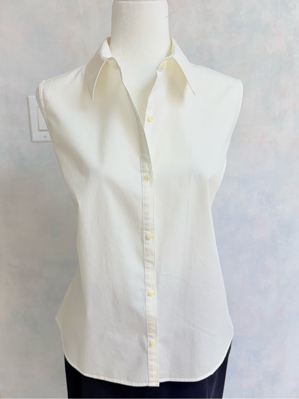 Eddie Bauer Stretchy Crisp White Collar Sleeveless Cotton Button-Up Top